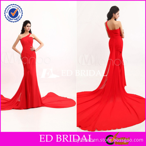YW266 Red One Shoulder Long Detachable Train Open Back Patterns Evening Dresses Free